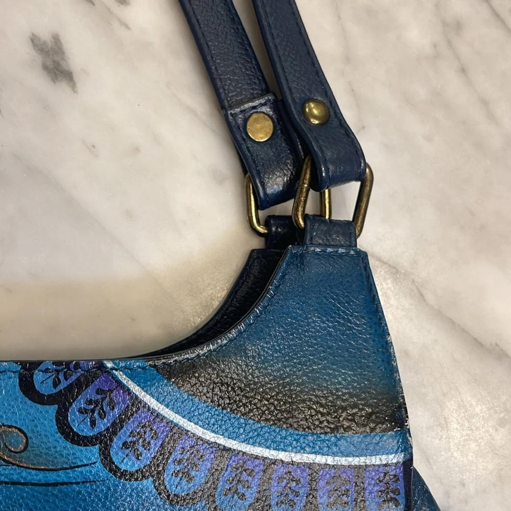 Anna by Anuschka Hand-Painted Blue Leather Hobo Bag - Picture 8 of 12